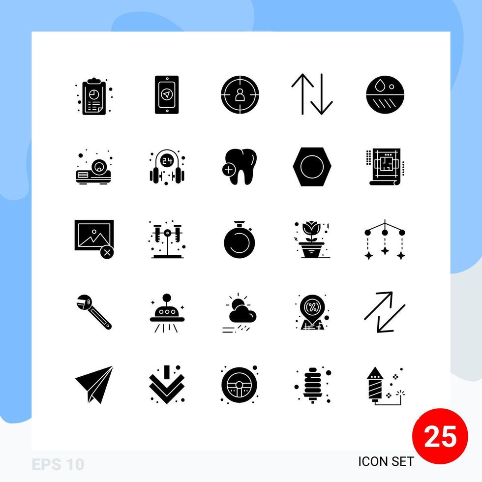 25 Universal Solid Glyphs Set for Web and Mobile Applications beamer dry target dermatology upside Editable Vector Design Elements