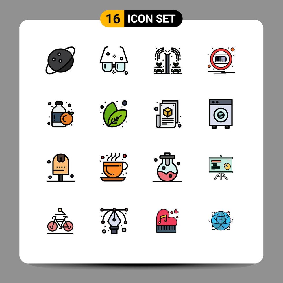 conjunto de 16 iconos de interfaz de usuario modernos símbolos signos para notificación naranja interfaz de agricultura batería elementos de diseño de vectores creativos editables