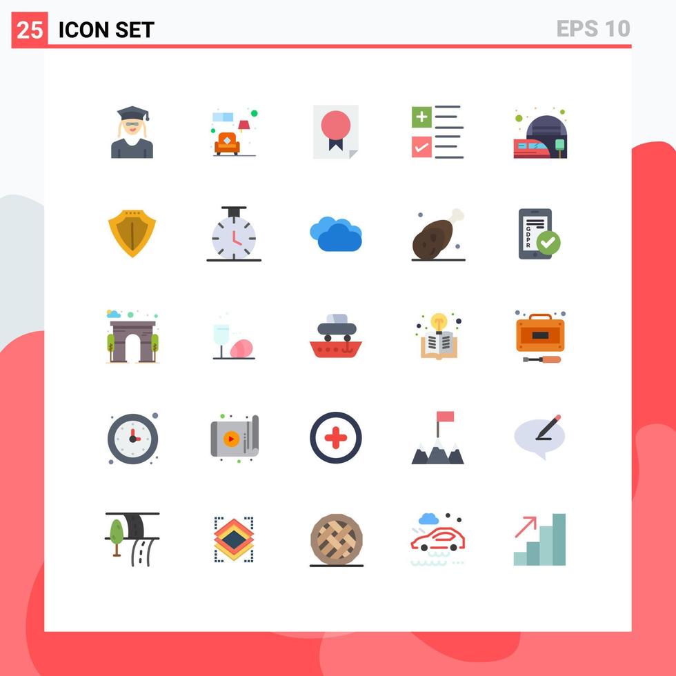 25 Thematic Vector Flat Colors and Editable Symbols of railway station plus award tick report Editable Vector Design Elements