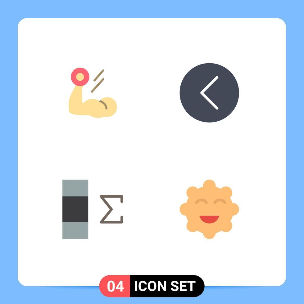 4 Thematic Vector Flat Icons and Editable Symbols of biceps player muscle media data Editable Vector Design Elements