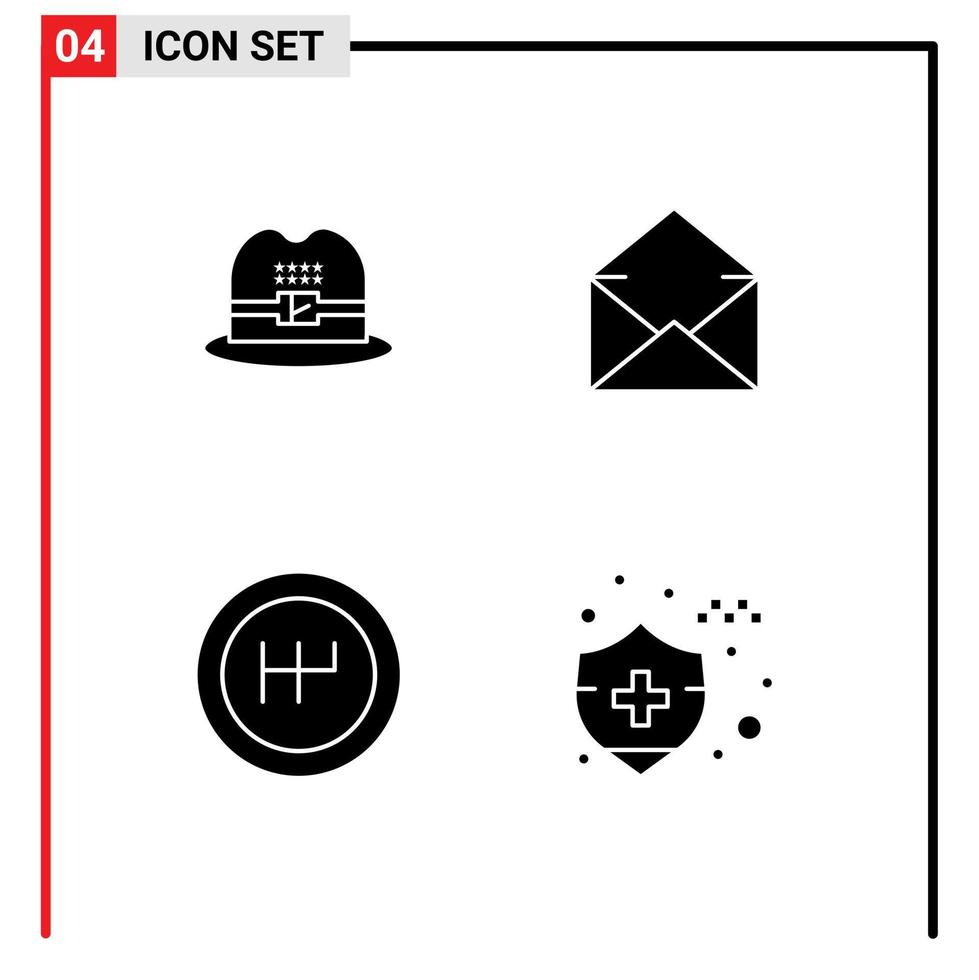 4 Solid Glyph concept for Websites Mobile and Apps hat auto insurance email open insurance Editable Vector Design Elements