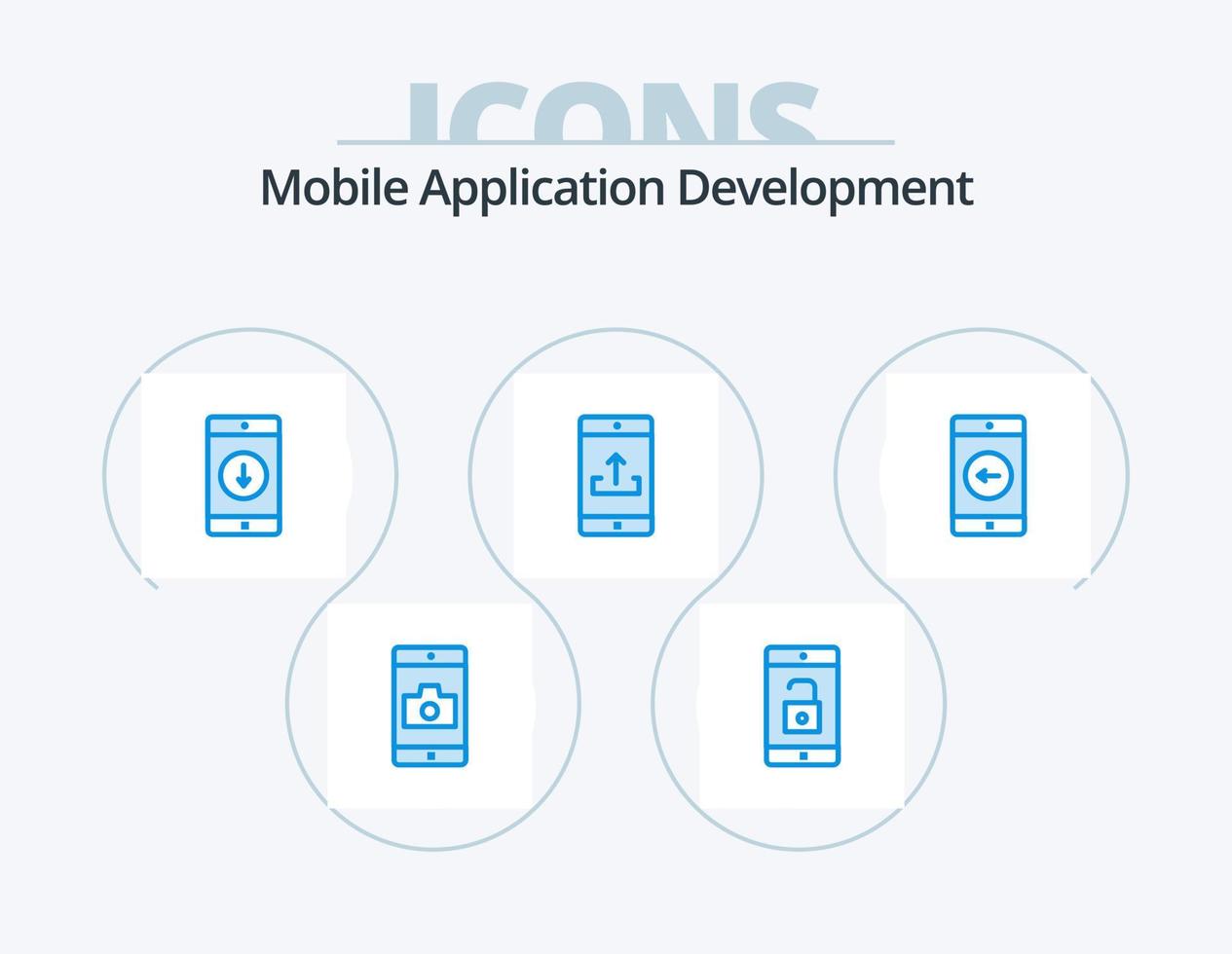desarrollo de aplicaciones móviles paquete de iconos azules 5 diseño de iconos. subir. aplicación movil. solicitud. móvil. flecha vector
