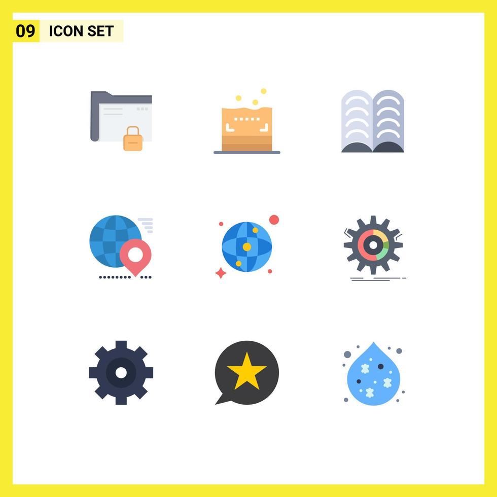 Set of 9 Commercial Flat Colors pack for map location book pin earth Editable Vector Design Elements