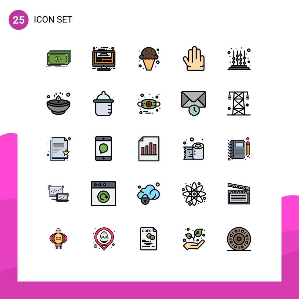 User Interface Pack of 25 Basic Filled line Flat Colors of hand fingers website design sweets ice Editable Vector Design Elements