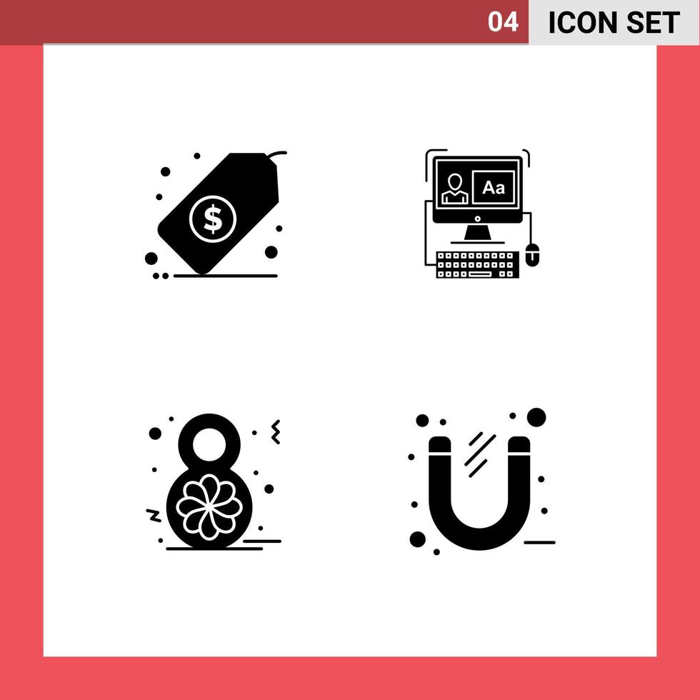 Modern Set of 4 Solid Glyphs and symbols such as business flower tag software celebrate Editable Vector Design Elements