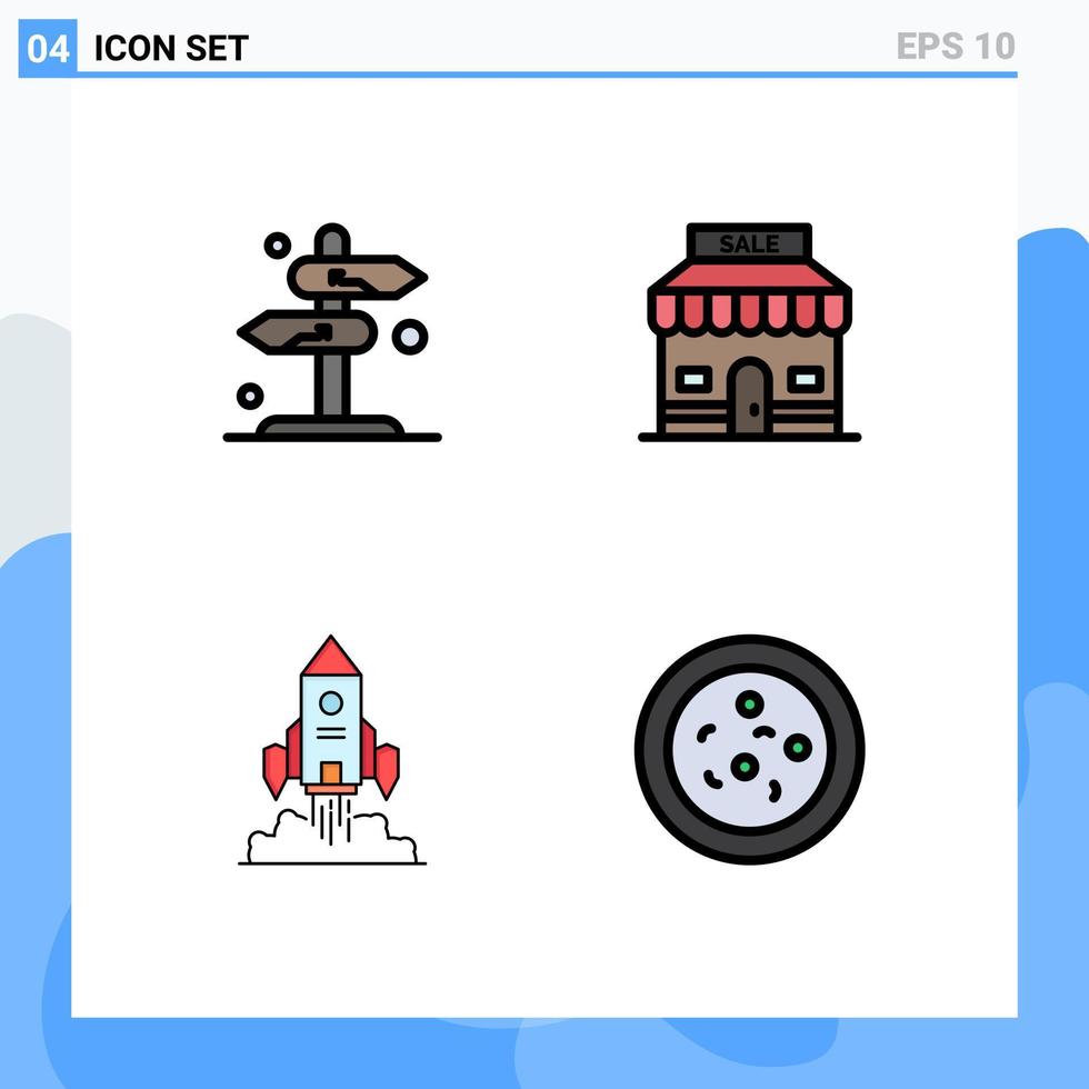 4 Thematic Vector Filledline Flat Colors and Editable Symbols of board rocket checkmark sale startup Editable Vector Design Elements