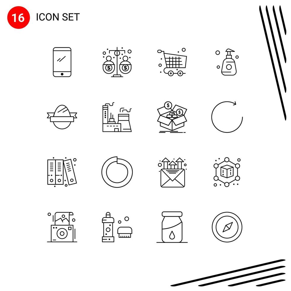 Pack of 16 Modern Outlines Signs and Symbols for Web Print Media such as spray bottle funding checkout shopping Editable Vector Design Elements