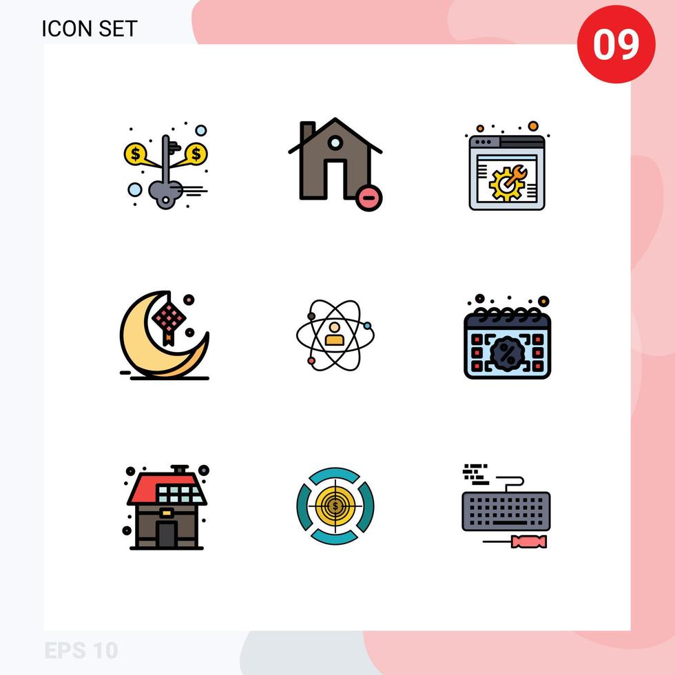 9 Creative Icons Modern Signs and Symbols of eid decoration minus cresent webpage Editable Vector Design Elements