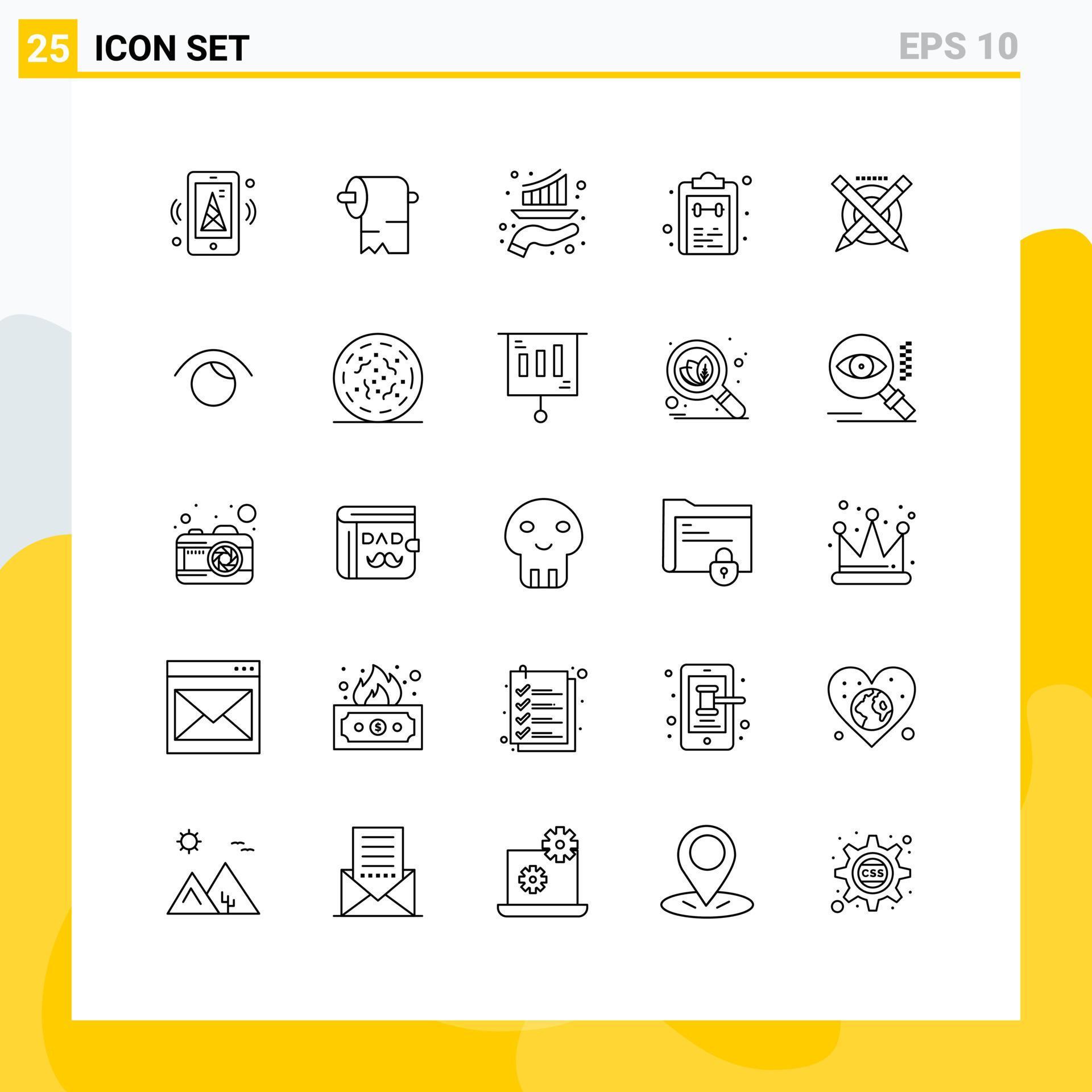 25 Universal Line Signs Symbols of pencil notepad graph mark check