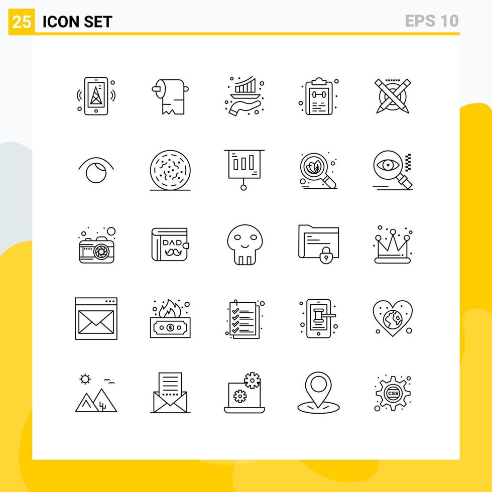 25 Universal Line Signs Symbols of pencil notepad graph mark check Editable Vector Design Elements