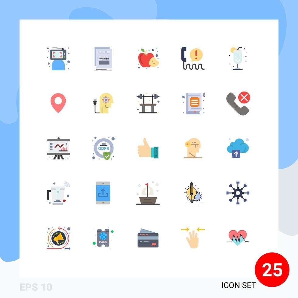 Paquete de 25 colores planos de interfaz de usuario de signos y símbolos modernos de comunicación llamada contacto llamada maliciosa fruta elementos de diseño vectorial editables vector