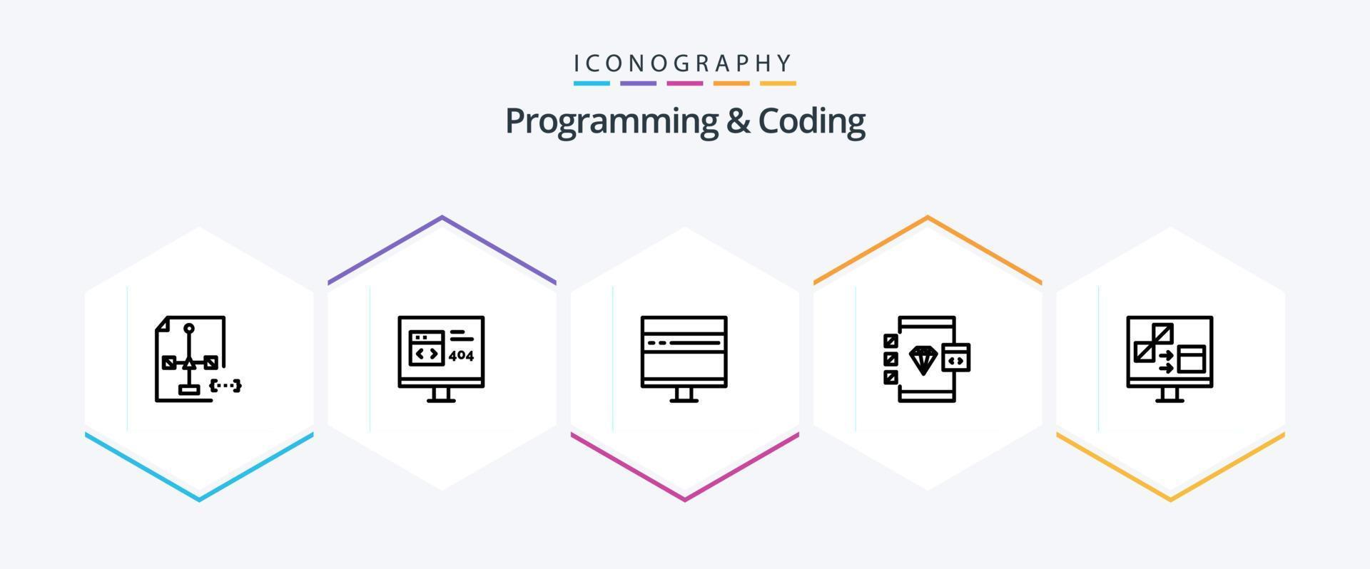 Programming And Coding 25 Line icon pack including coding. app. development. news. develop vector