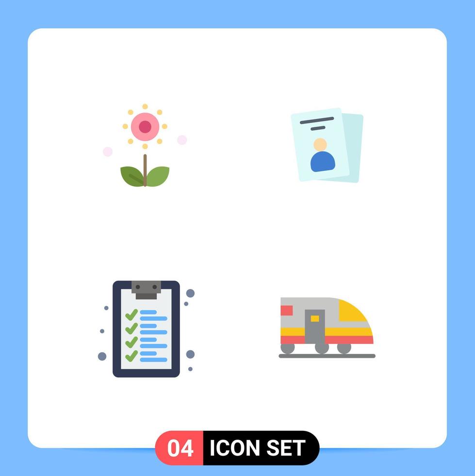 Pack of 4 creative Flat Icons of flora checklist nature card learning Editable Vector Design Elements