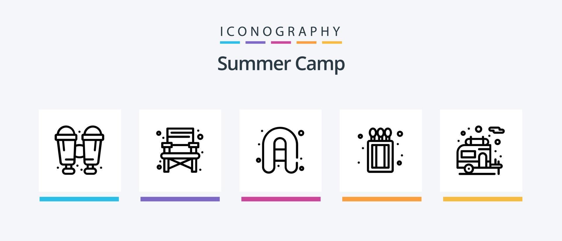 Summer Camp Line 5 Icon Pack Including plant. map. boat. location. rescue. Creative Icons Design vector