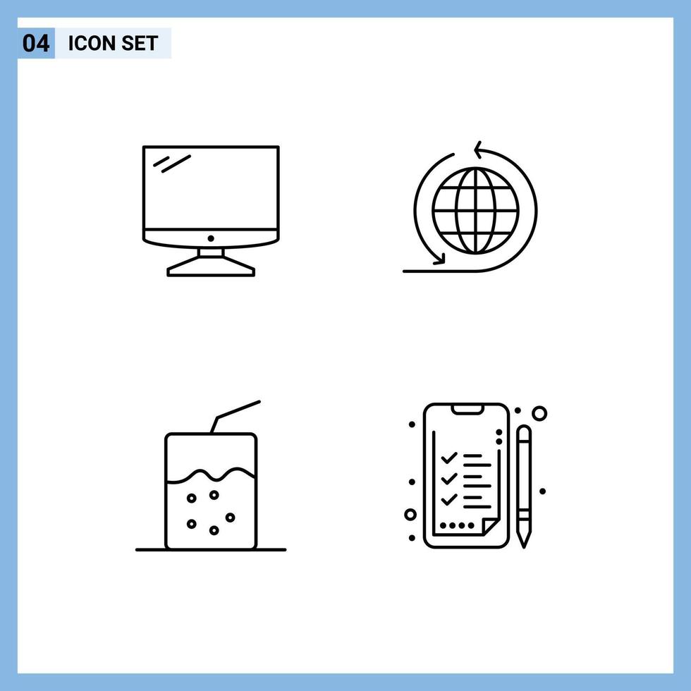 4 Creative Icons Modern Signs and Symbols of computer drink imac business network analytics Editable Vector Design Elements