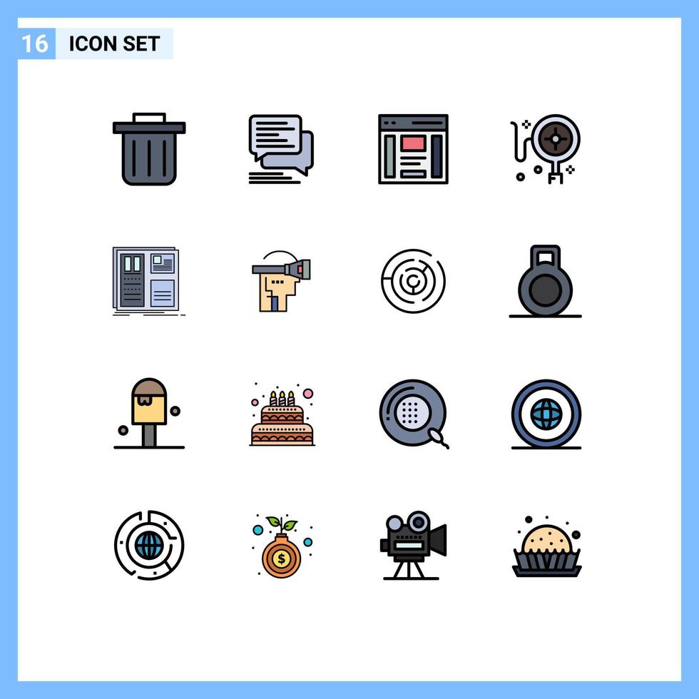 Modern Set of 16 Flat Color Filled Lines and symbols such as layout grid left design shopping Editable Creative Vector Design Elements