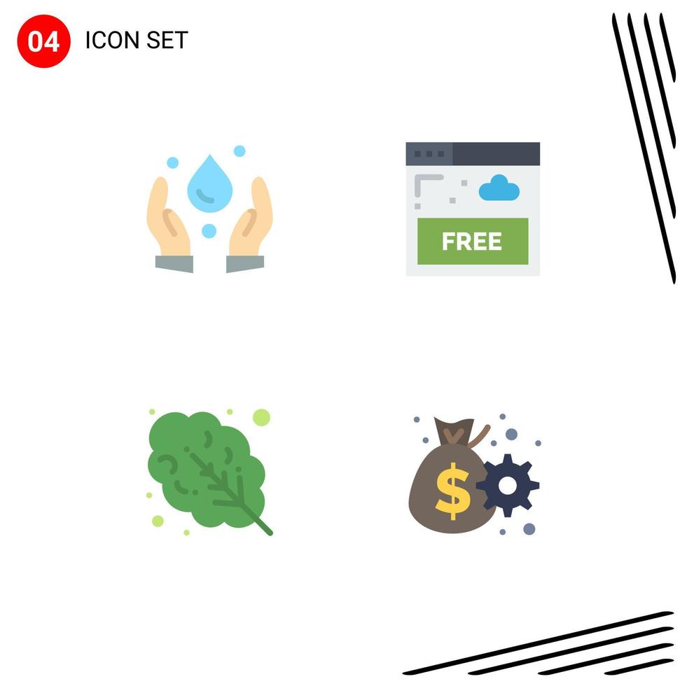 Pack of 4 creative Flat Icons of ecology food access technology cash Editable Vector Design Elements