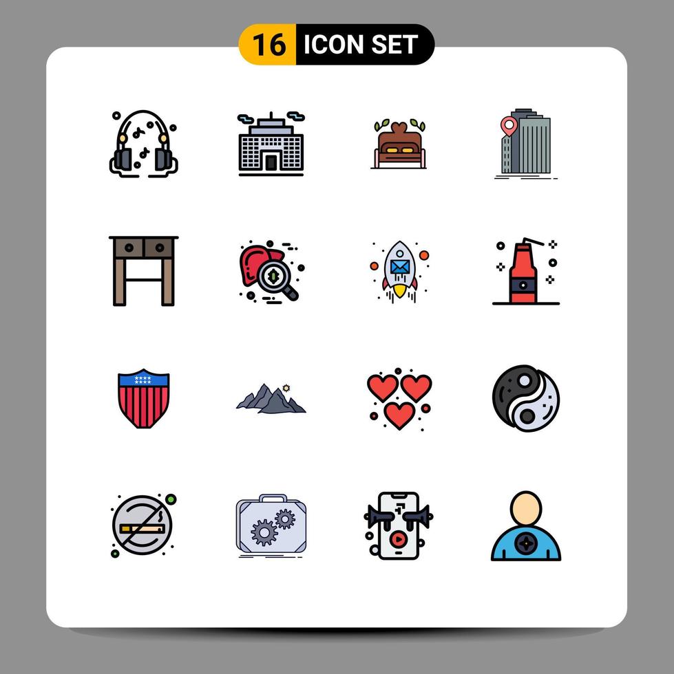 Universal Icon Symbols Group of 16 Modern Flat Color Filled Lines of table desk heart government building Editable Creative Vector Design Elements