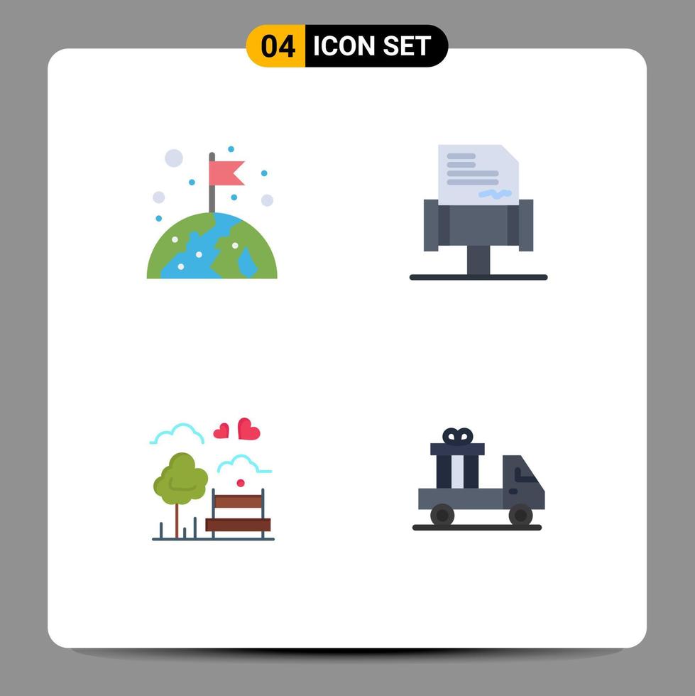 Universal Icon Symbols Group of 4 Modern Flat Icons of earth bench flag rules outdoor Editable Vector Design Elements