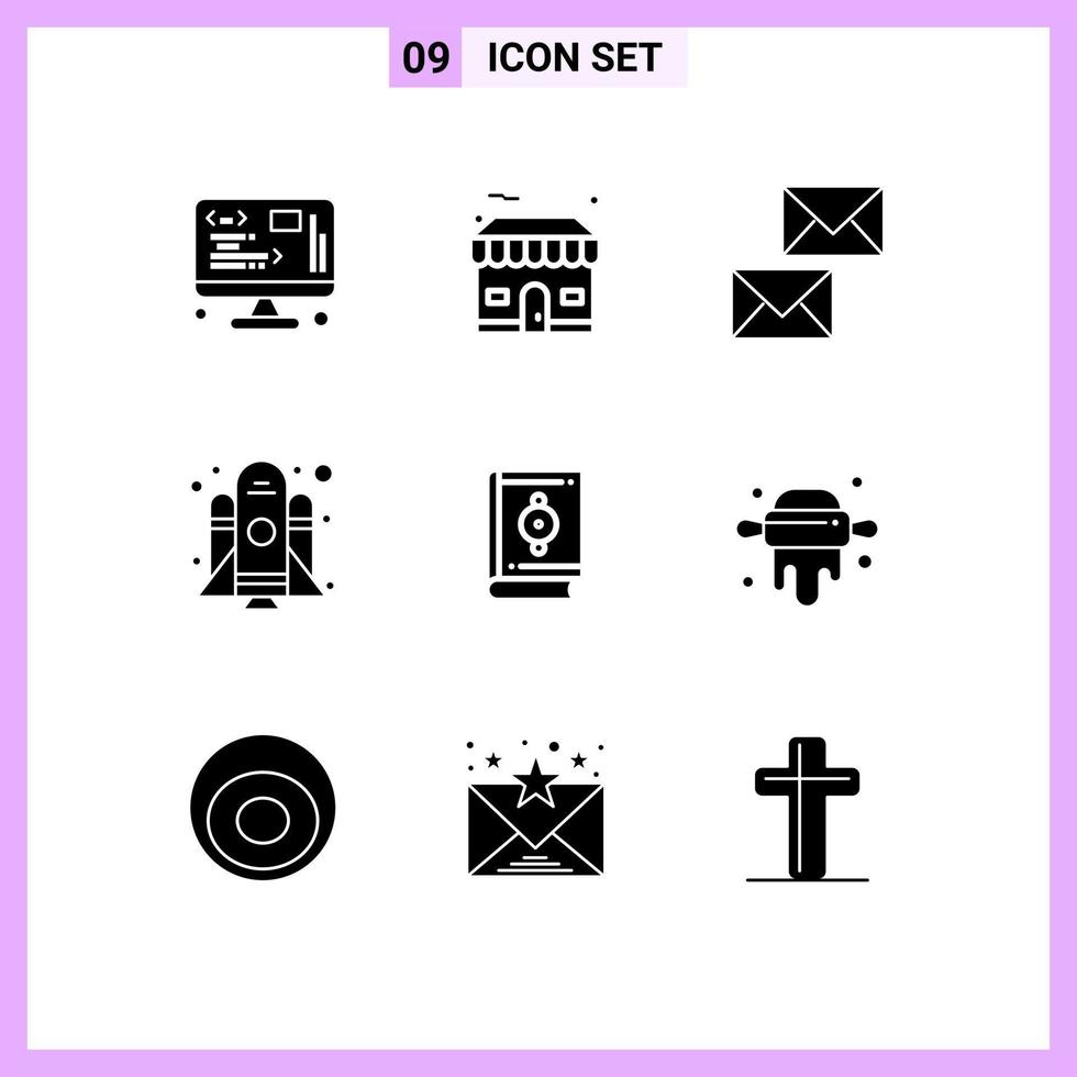 9 Universal Solid Glyphs Set for Web and Mobile Applications muslim startup communication spaceship envelope Editable Vector Design Elements