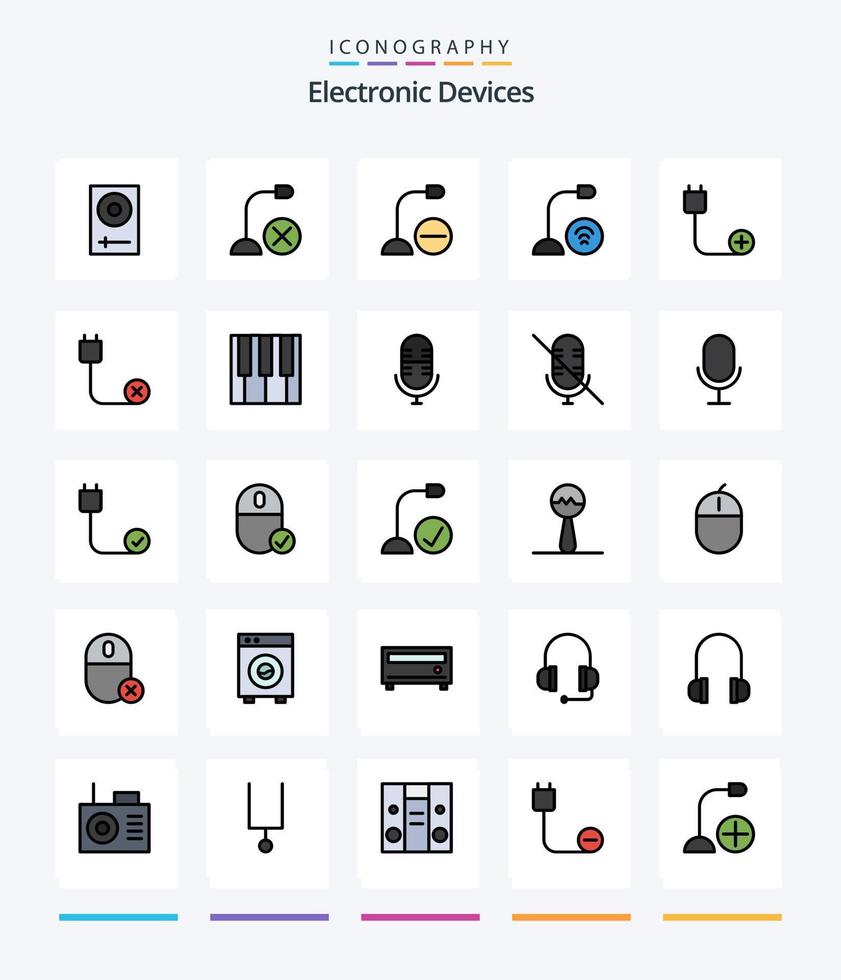 Creative Devices 25 Line FIlled icon pack  Such As devices. computers. hardware. hardware. cord vector