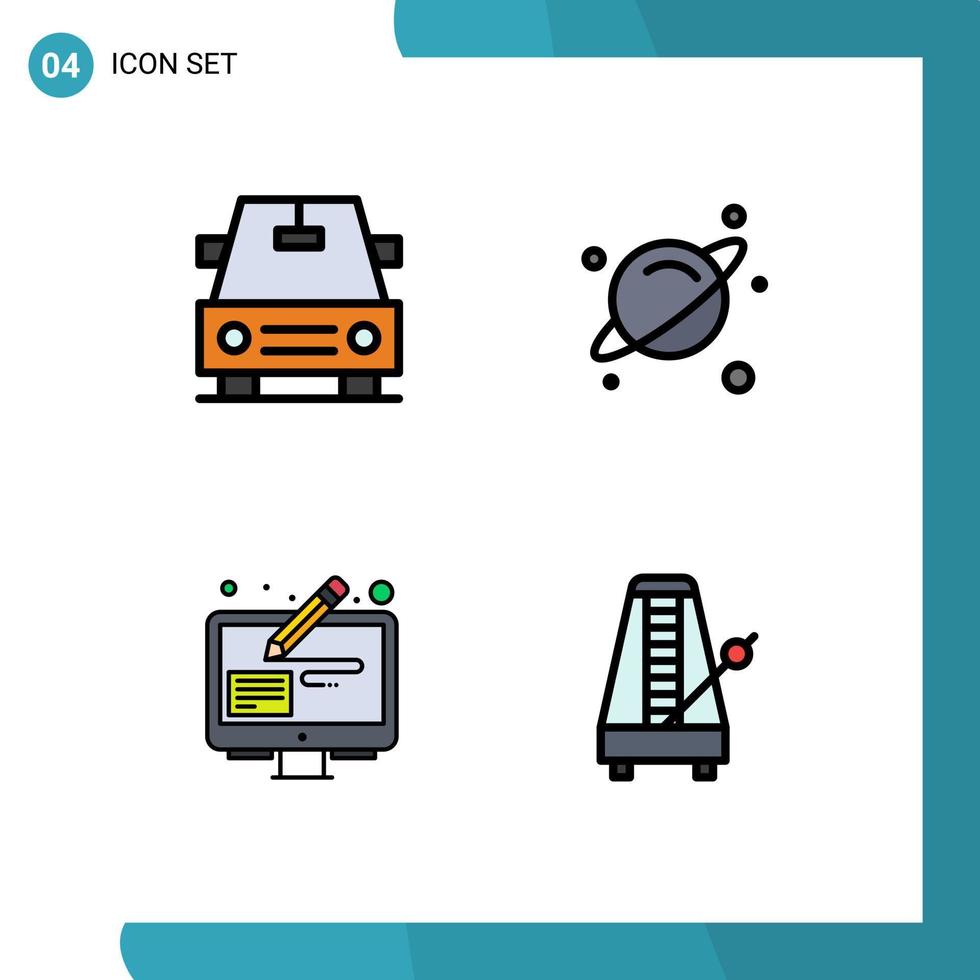 paquete de 4 colores planos creativos de la línea de relleno de la ciencia del audio del automóvil editar metrónomo elementos de diseño vectorial editables vector