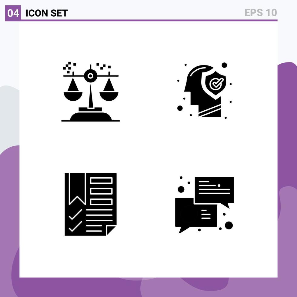 Editable Vector Line Pack of 4 Simple Solid Glyphs of choice mind judgment head data Editable Vector Design Elements