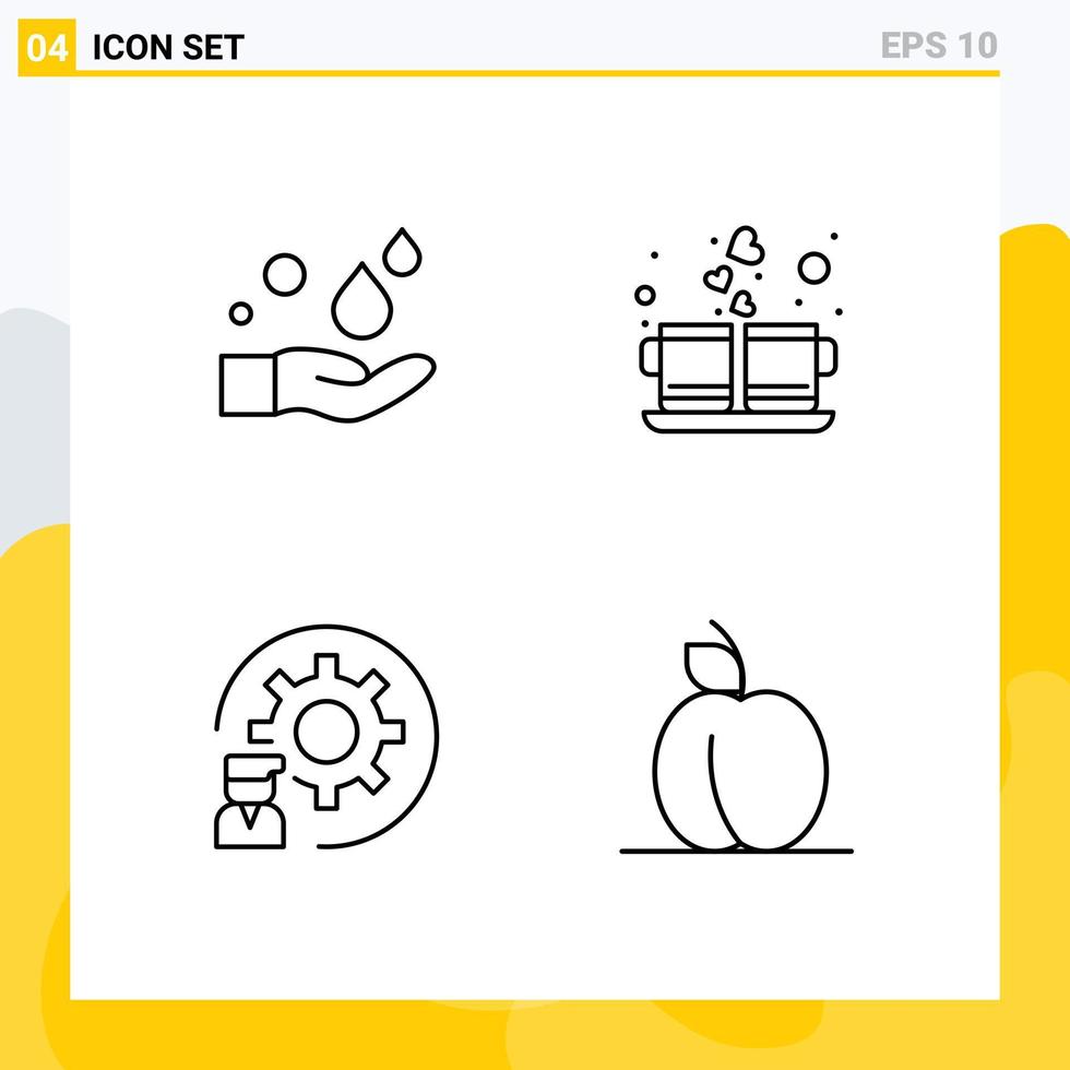 Mobile Interface Line Set of 4 Pictograms of cleaning coding wash love development Editable Vector Design Elements