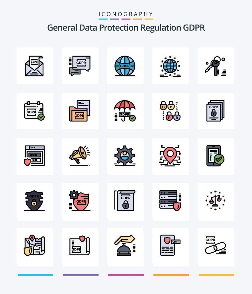 Creative Gdpr 25 Line FIlled icon pack  Such As gdpr. network. gdpr. internet. gdpr vector