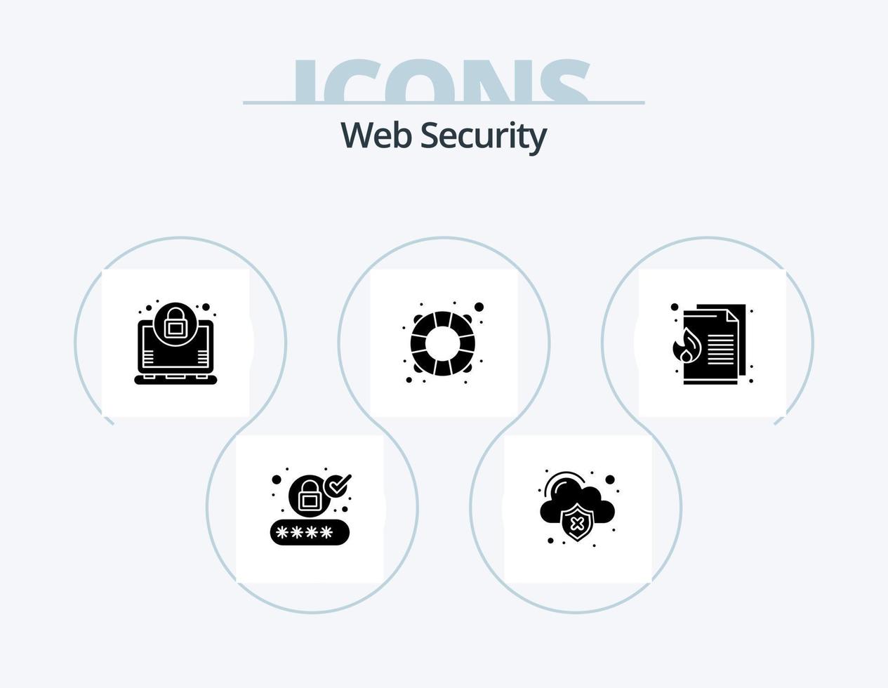 Web Security Glyph Icon Pack 5 Icon Design. fire. data. virus. support. help vector