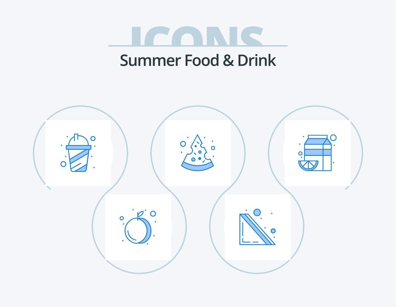 comida y bebida de verano paquete de iconos azules 5 diseño de iconos. naranja. fruta. jugo. beber. rebanada vector