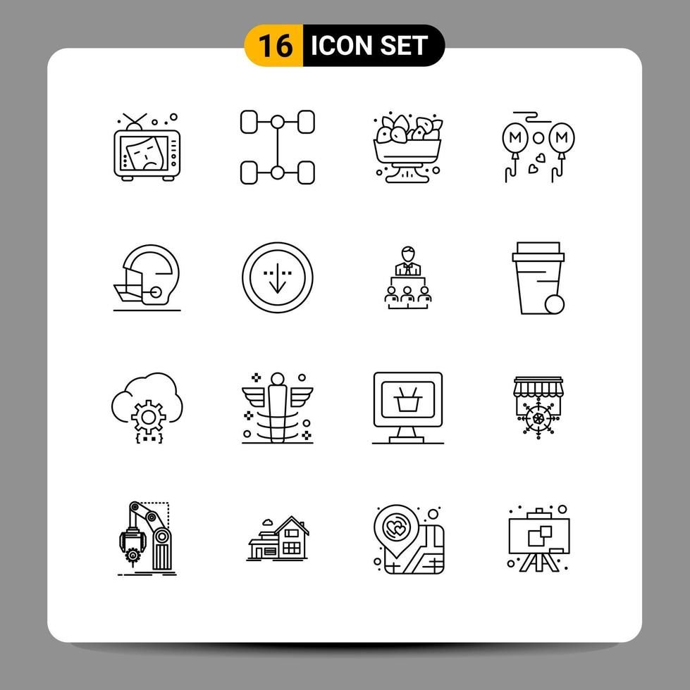 User Interface Pack of 16 Basic Outlines of baseball helmet food fly mom Editable Vector Design Elements