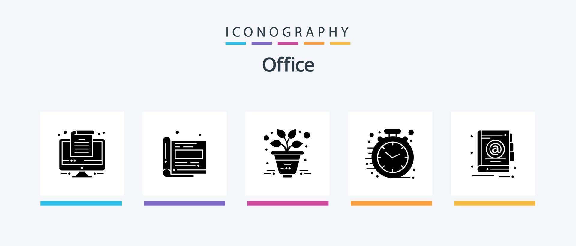 Office Glyph 5 Icon Pack Including . book. office. address. clock. Creative Icons Design vector