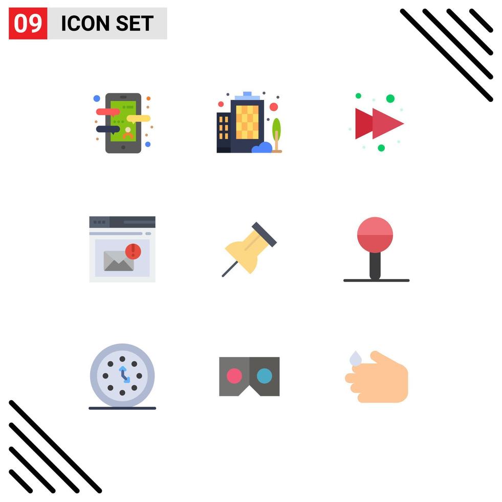 Flat Color Pack of 9 Universal Symbols of pin alert arrow page inbox Editable Vector Design Elements