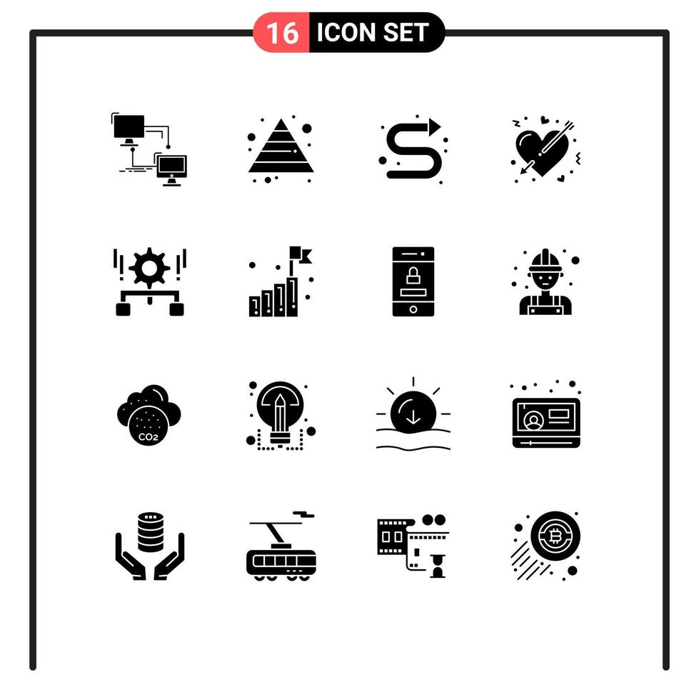 Set of 16 Commercial Solid Glyphs pack for configuration love arrows heart arrow Editable Vector Design Elements