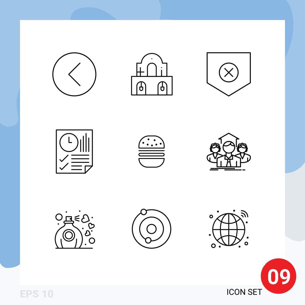 Group of 9 Outlines Signs and Symbols for time page easter document x Editable Vector Design Elements