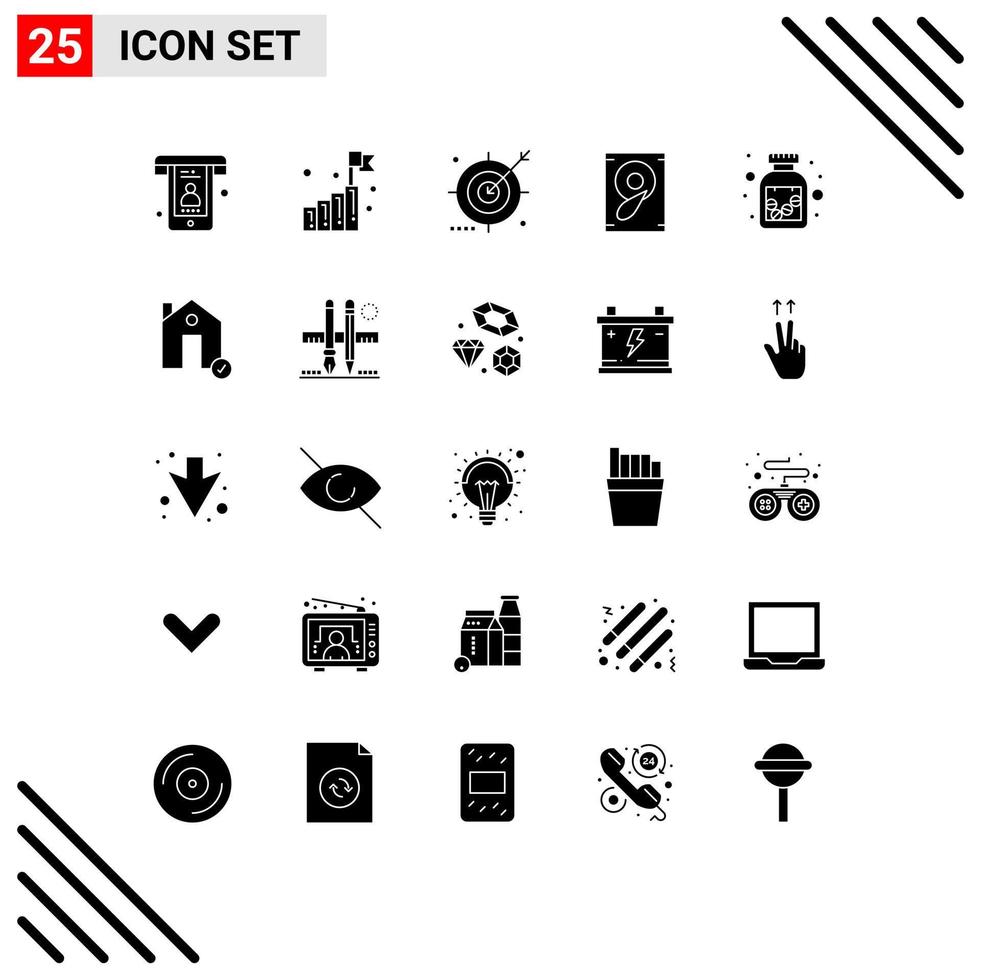 Modern Set of 25 Solid Glyphs Pictograph of medication speaker audience sound search Editable Vector Design Elements