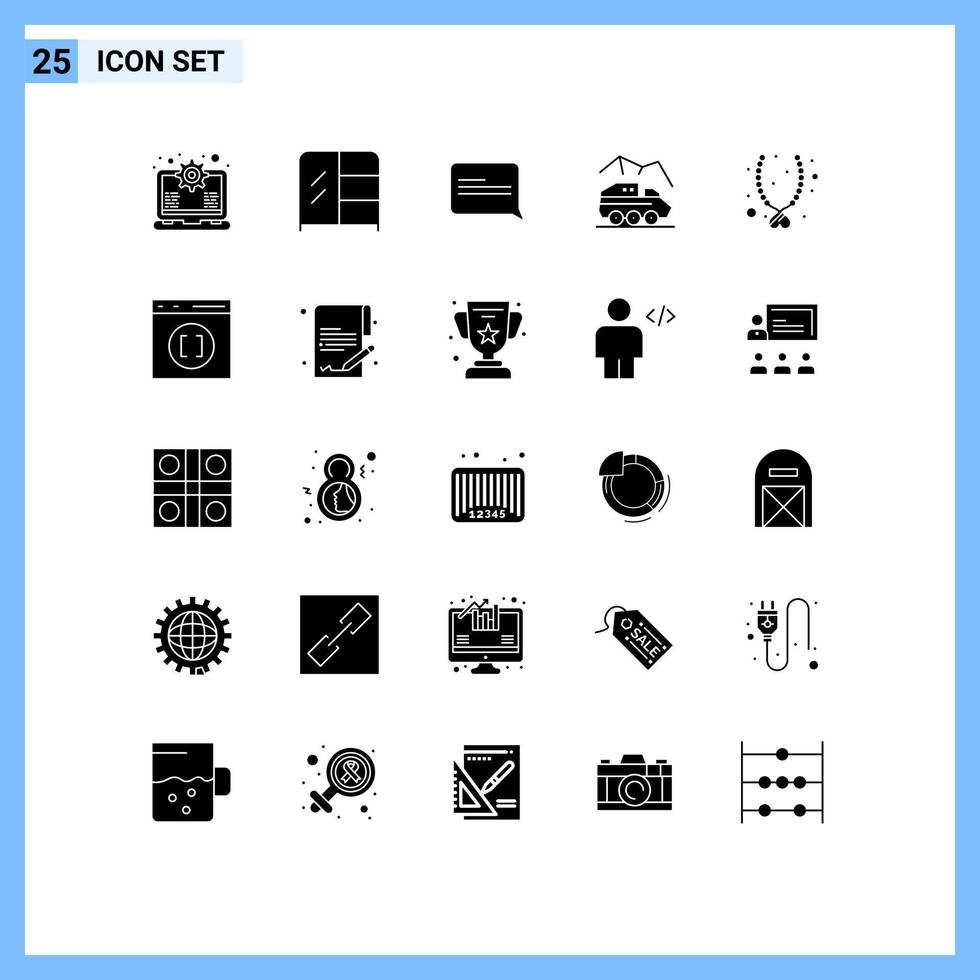 paquete de 25 signos y símbolos de glifos sólidos modernos para medios de impresión web como collar amor comunicación transporte rover elementos de diseño de vectores editables