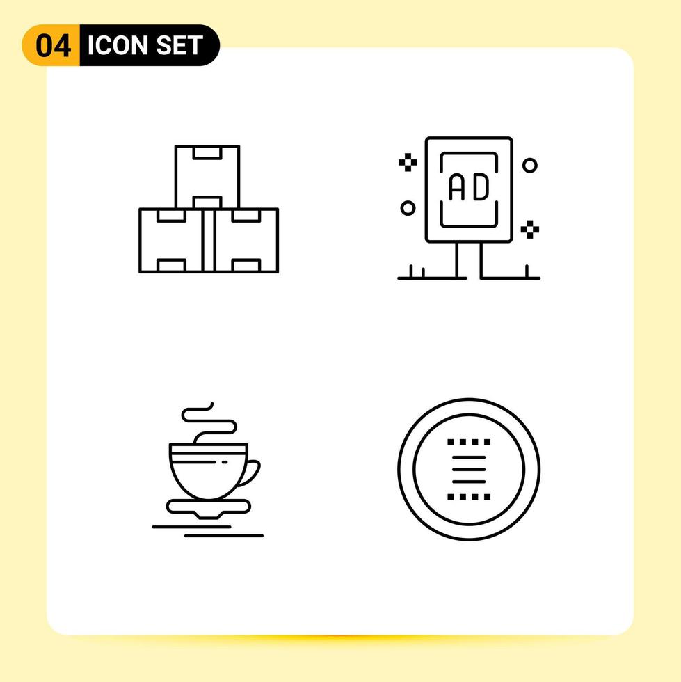 grupo de 4 signos y símbolos de colores planos de línea rellena para elementos de diseño de vectores editables en caliente de la tabla de stock de té de la industria