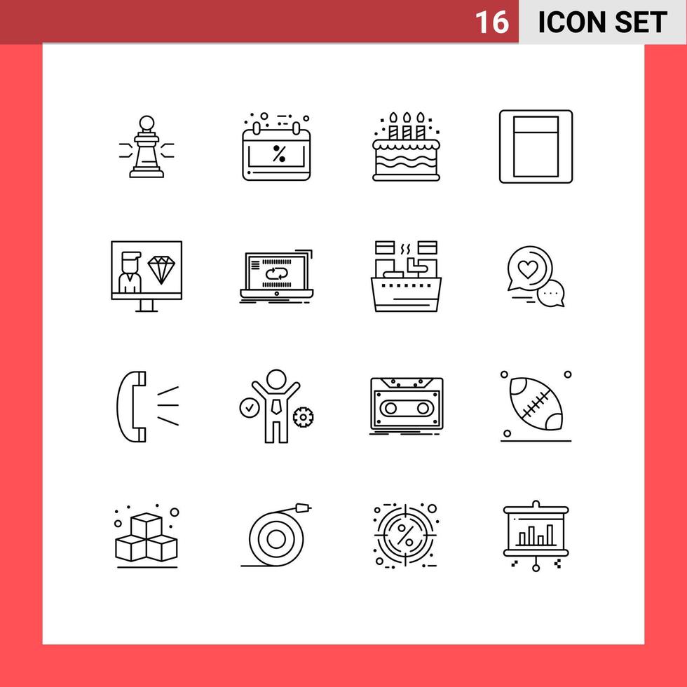 Stock Vector Icon Pack of 16 Line Signs and Symbols for coding switch calendar light cake Editable Vector Design Elements