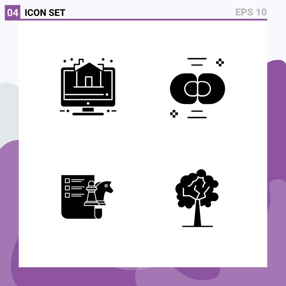 4 User Interface Solid Glyph Pack of modern Signs and Symbols of house chess real estate cell strategy Editable Vector Design Elements