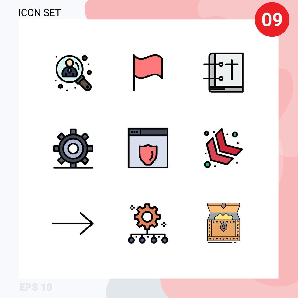 9 Thematic Vector Filledline Flat Colors and Editable Symbols of web server gear christian development coding Editable Vector Design Elements