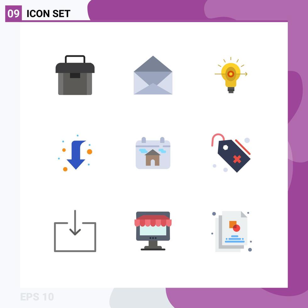 Pack of 9 Modern Flat Colors Signs and Symbols for Web Print Media such as home calendar success left down Editable Vector Design Elements