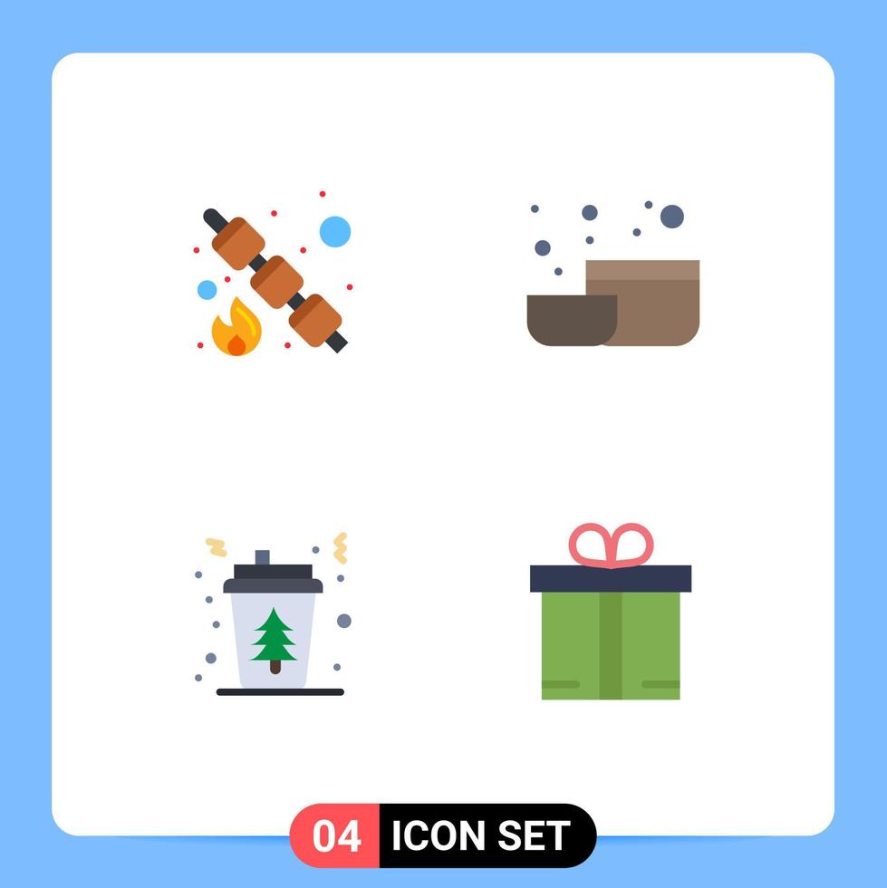 Pictogram Set of 4 Simple Flat Icons of marshmallow drink sweet tool tree Editable Vector Design Elements