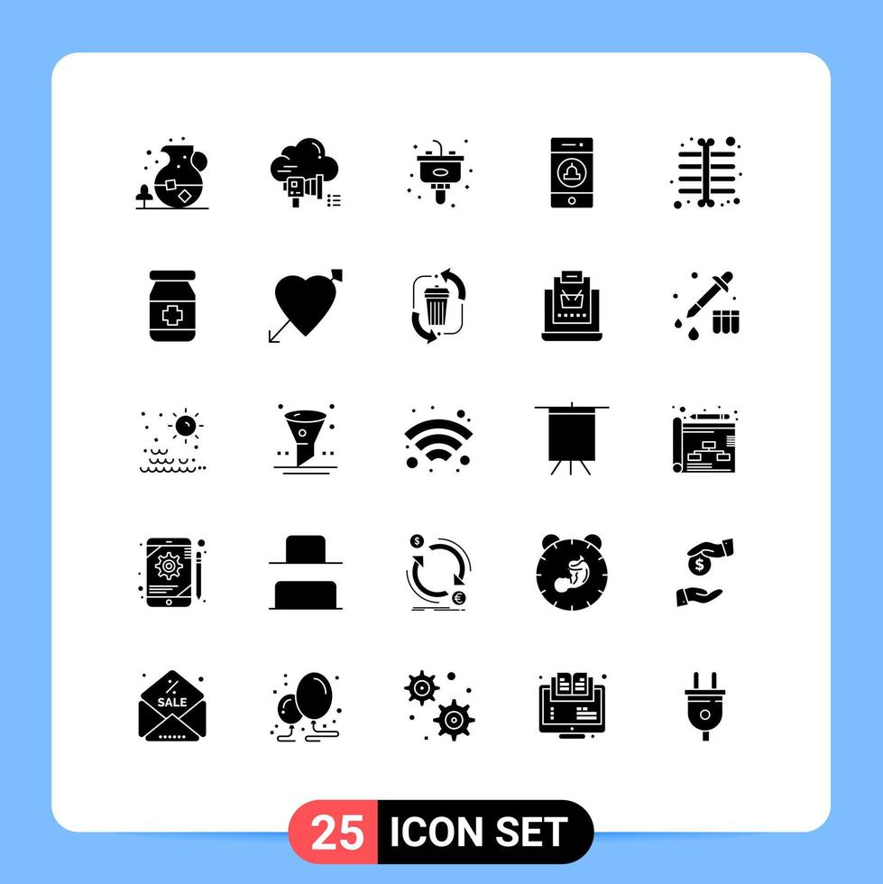 Group of 25 Solid Glyphs Signs and Symbols for chest warning announcement signaling sink Editable Vector Design Elements