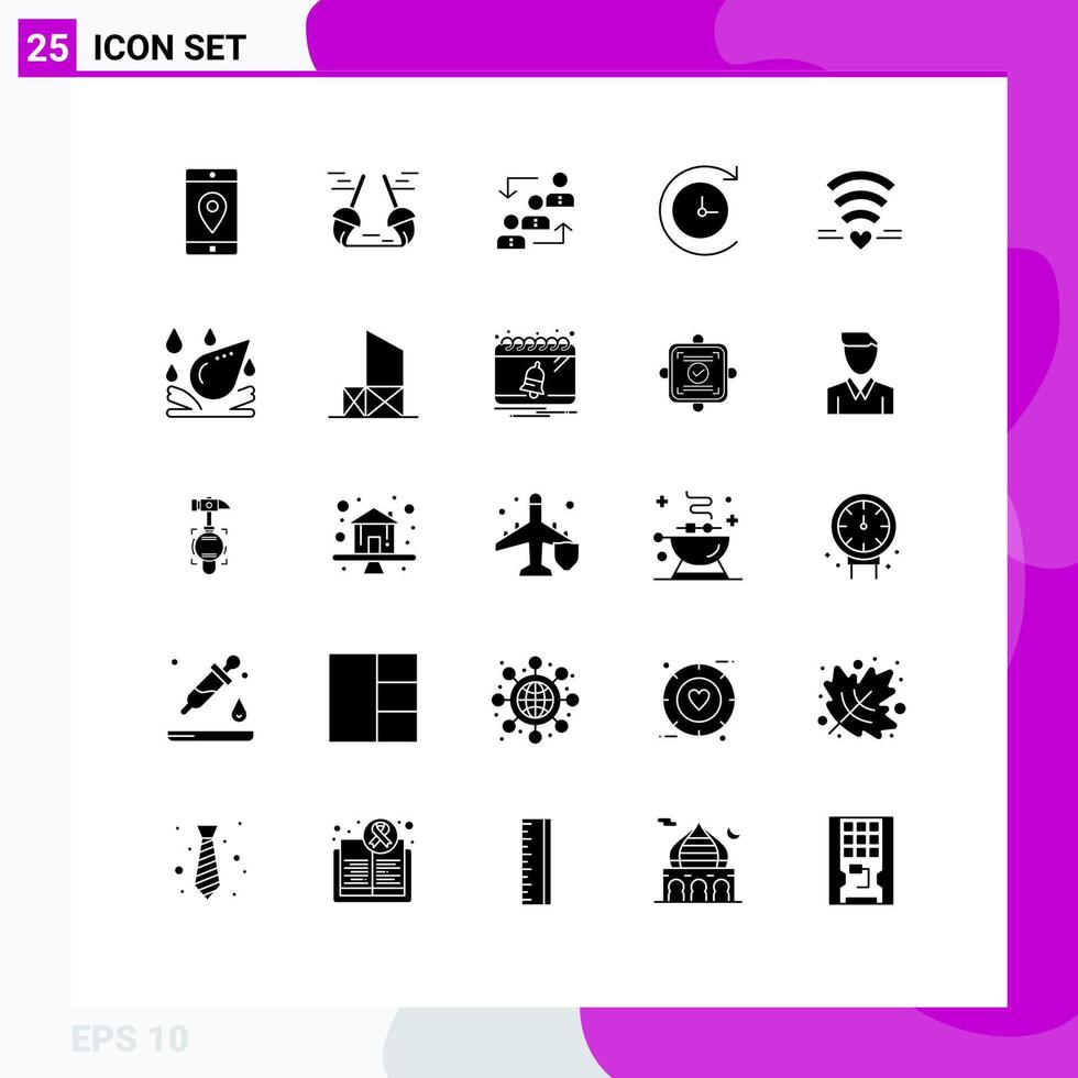 25 Universal Solid Glyphs Set for Web and Mobile Applications time machine work sweep staff ladder Editable Vector Design Elements