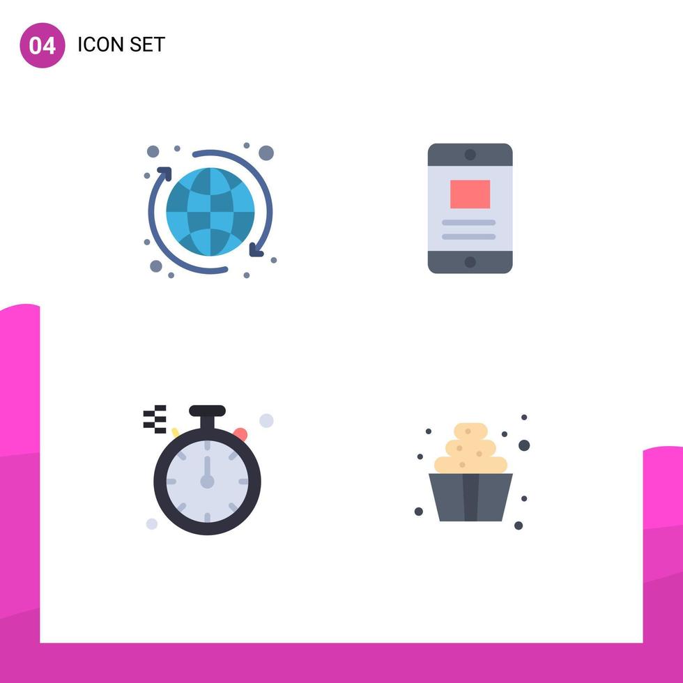 4 Creative Icons Modern Signs and Symbols of global direction world online dessert Editable Vector Design Elements