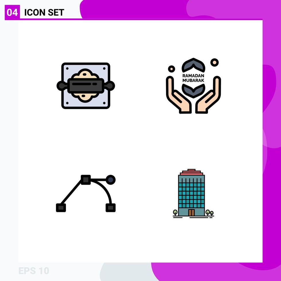 4 Filledline Flat Color concept for Websites Mobile and Apps bakery path bread rolling pin ramadhan building Editable Vector Design Elements