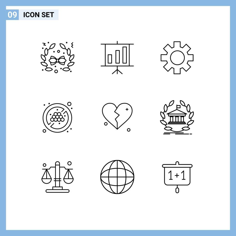 9 User Interface Outline Pack of modern Signs and Symbols of bank heart logistic love organic Editable Vector Design Elements