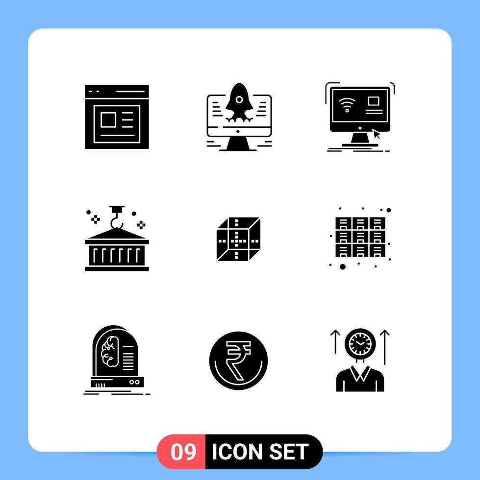 User Interface Pack of 9 Basic Solid Glyphs of box logistic computer container box Editable Vector Design Elements